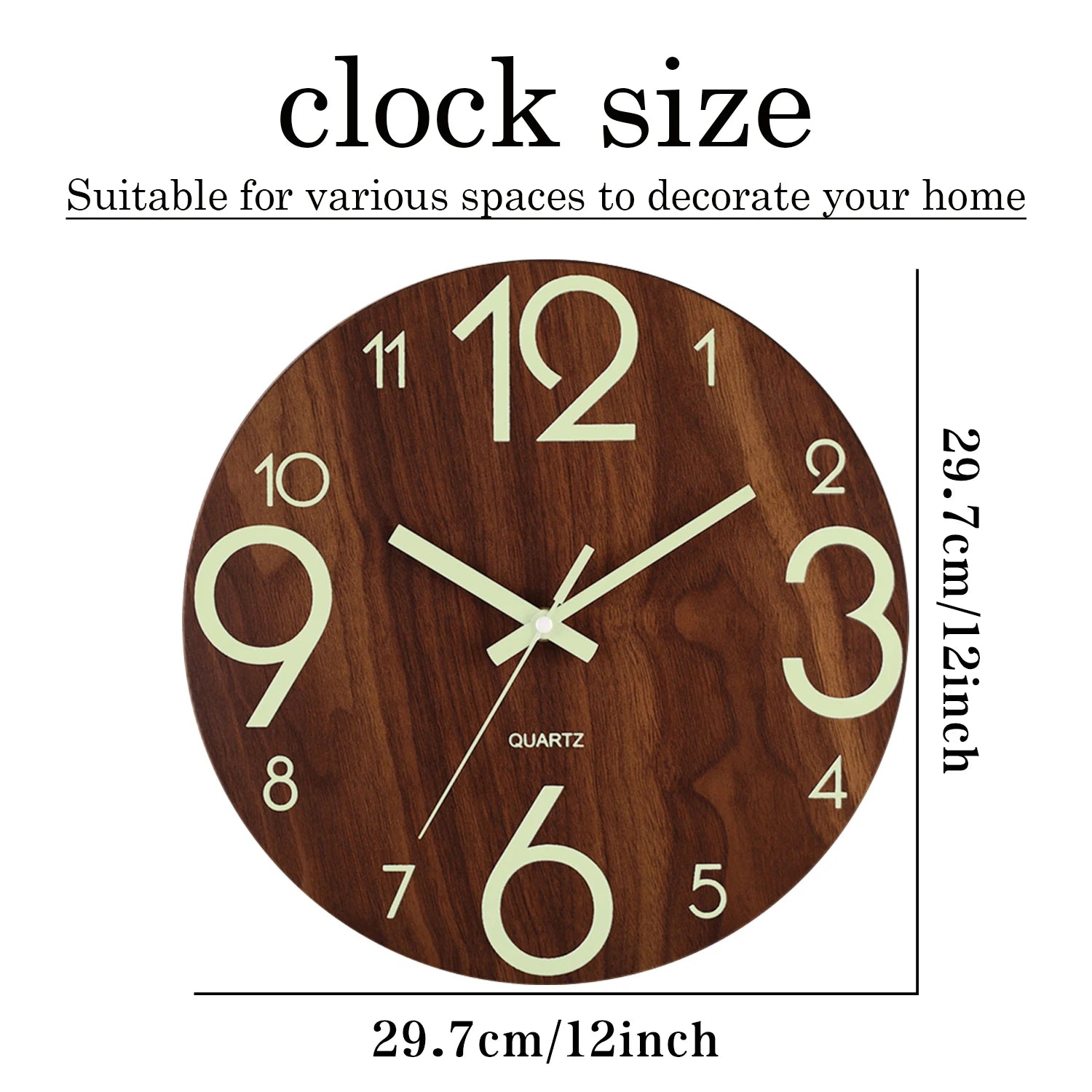 12 Inch Luminous Wall Clock Wood Silent light in dark night Nordic Fashion Wall Clock Non Ticking Clock With Night Light Beauty World Shop
