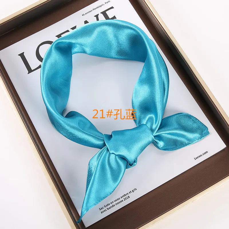 New Solid 60x60cm Square Scarf Single Imitation Silk Bright Light And Satin Performance Scarves Party Gift Beauty World Shop