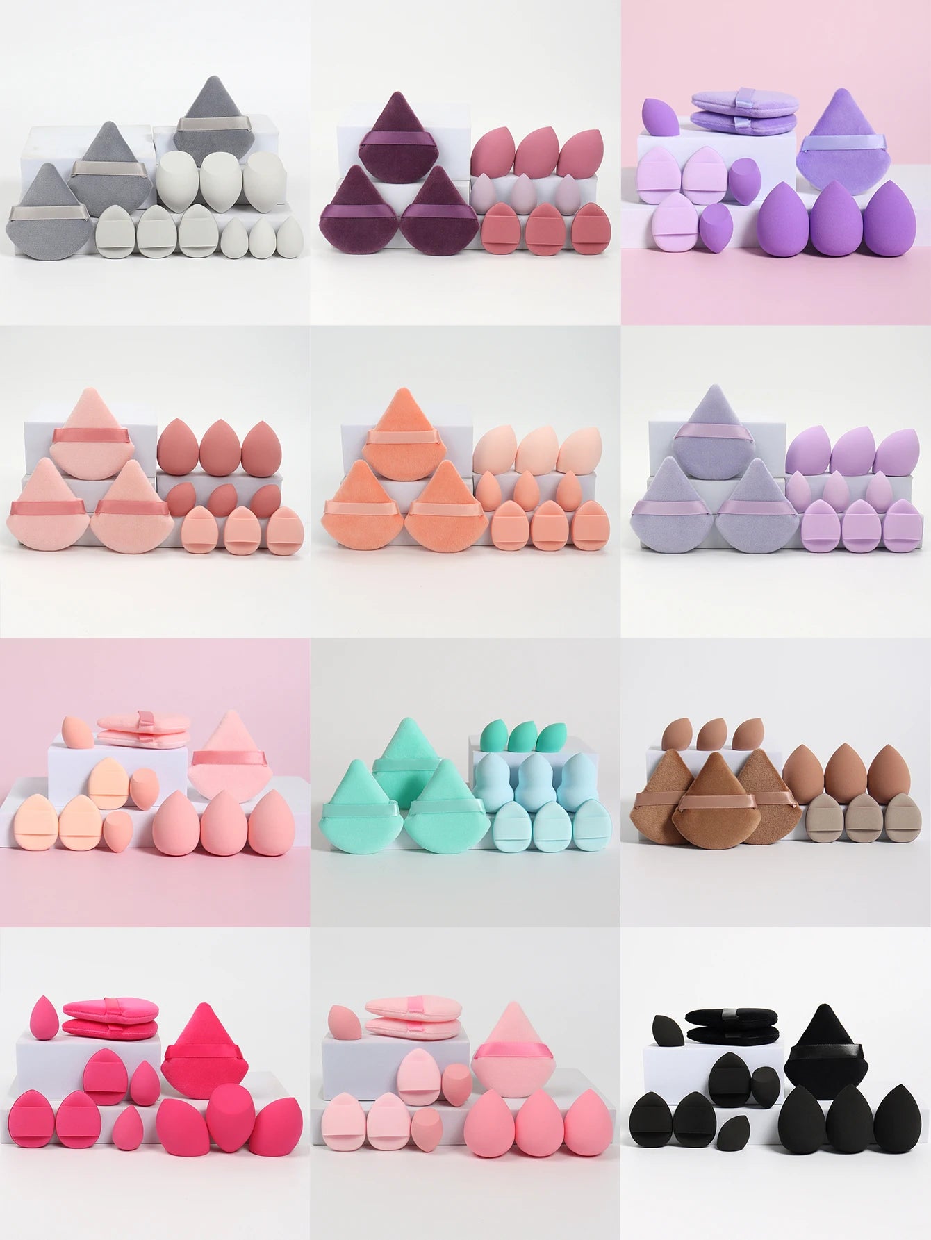 12-Piece All-Purpose Makeup Sponge Set, Made of 3 Loose Powder Puffs, 3 Mini Air Cushion Puffs, 3 Beauty Eggs and 3 Mini Beauty Beauty World Shop