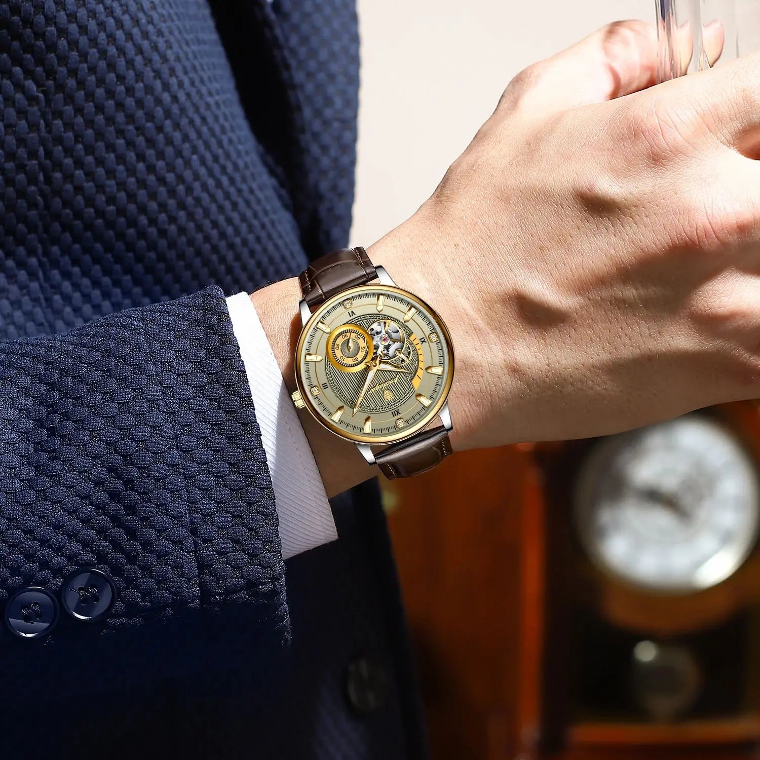POEDAGAR Fashion Business Men Watch Waterproof Luminous Hollow Tourbillon Male Clock Automatic Mechanical Leather Men's Watches Beauty World Shop