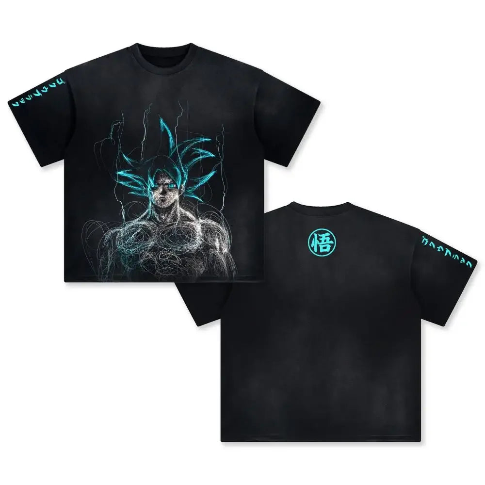 Anime Dragon Ball Cosplay Washed T-Shirt Cotton Short Sleeve Loose Large Casual Sports Fitness T-Shirt Men's Harajuku Clothing Beauty World Shop