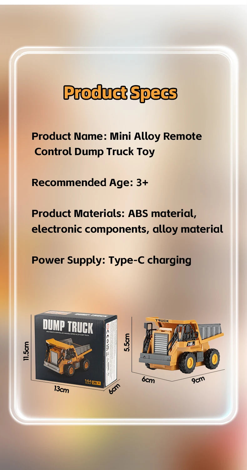 ZWN 1:64 RC Model Car 2.4G Remote Control Excavator Dump Truck Forklift Alloy Plastic Simulation Construction Vehicle Kids Toy Beauty World Shop