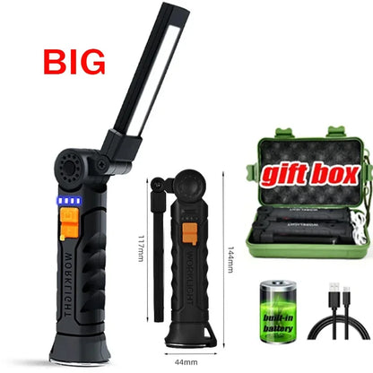 Portable COB LED Flashlight USB Rechargeable Work Light Magnetic Lanterna Hanging Lamp with Built-in Battery Camping Torch Beauty World Shop