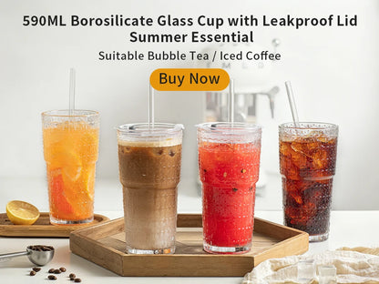 600ML Stripe Glass Coffee Cup With Lid and Without Cover Straw Transparent Drinking Glasses for Juice Iced Coffee Mugs Drinkware Beauty World Shop