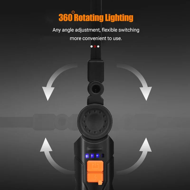 Portable COB LED Flashlight USB Rechargeable Work Light Magnetic Lanterna Hanging Lamp with Built-in Battery Camping Torch Beauty World Shop
