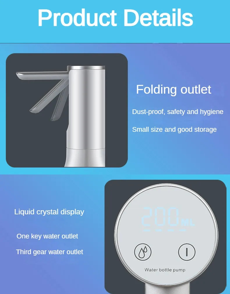 Electric Water Gallon Bottle Pump Automatic Water Dispenser Pump 19 Liters Foldable Desktop Water Bottle Pump USB Rechargeable Beauty World Shop