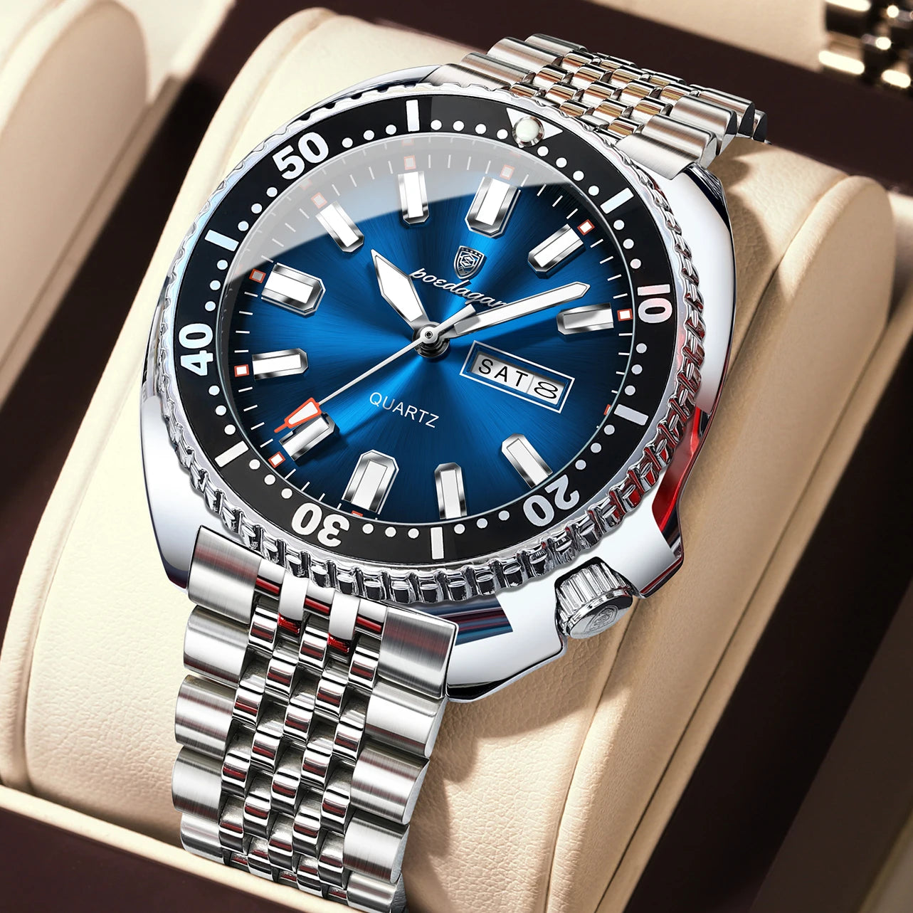 POEDAGAR Luxury Business Men Watch Date Week Waterproof Luminous Man Wristwatch Sport Stainless Steel Quartz Men's Watches Reloj Beauty World Shop