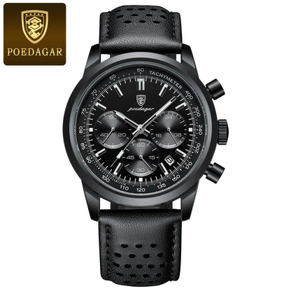 POEDAGAR Top Brand Men's Quartz Watch Waterproof Luminous Chronograph Military Man Watch Luxury Fashion Leather Watches For Men Beauty World Shop
