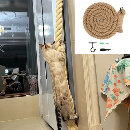 Cat climbing rope with hook ceiling wall mounted kitten scratching post climbing rope toy, suitable for indoor and outdoor cats