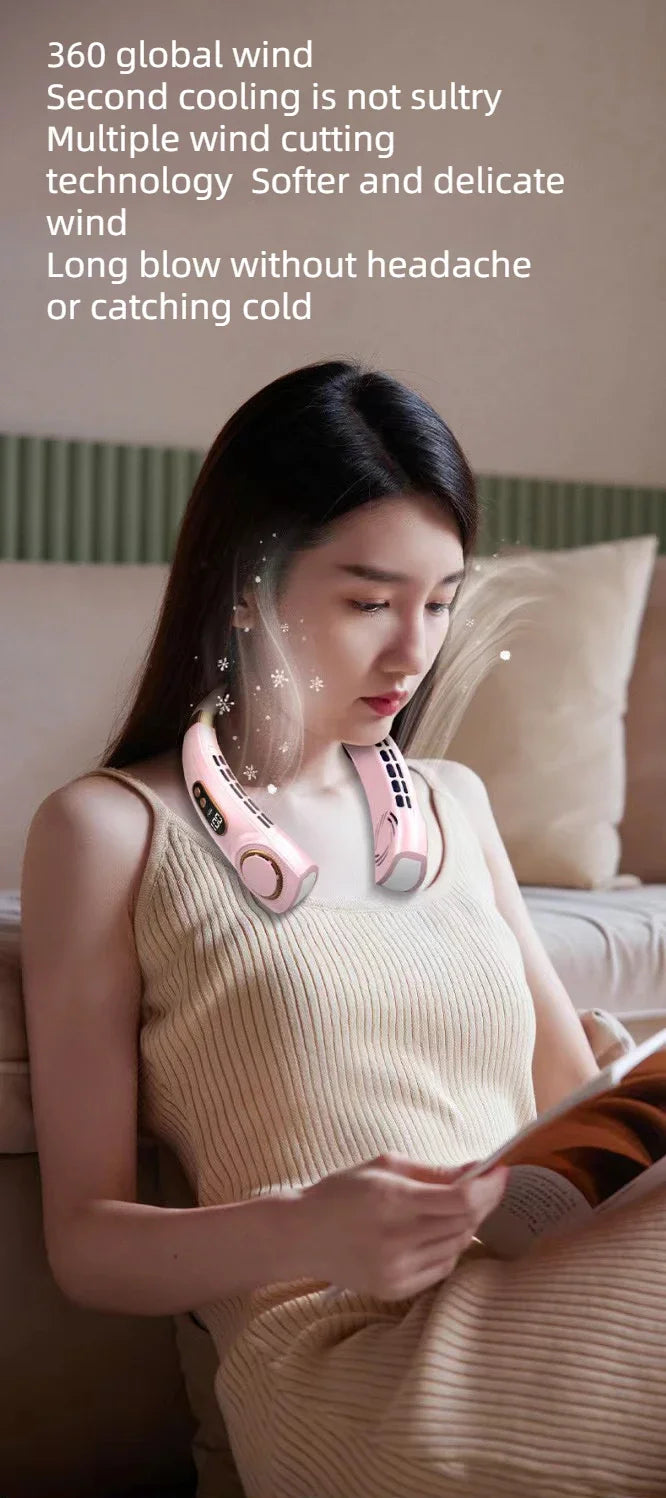 JKUOO Portable Neck Fan,Hands Free Bladeless Fan with LED 4 Cooling Plate,Personal Fan 4000mAh Battery USB Rechargeable Beauty World Shop
