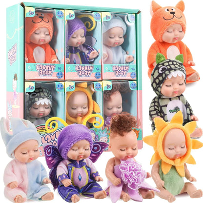 6/8Pcs Set Sleeping Mini Baby Dolls Reborn Lifelike Toys Cute Adorable Dolls With Butterfly Crocodile Sunflower Comfort Toy Gift Beauty World Shop