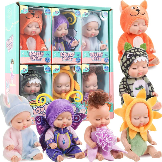 6/8Pcs Set Sleeping Mini Baby Dolls Reborn Lifelike Toys Cute Adorable Dolls With Butterfly Crocodile Sunflower Comfort Toy Gift Beauty World Shop