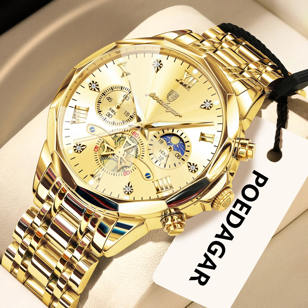 POEDAGAR Luxury Original Men Watch Waterproof Luminous Chronograph Man Wristwatch Stainless Steel Quartz Top Men's Watches Reloj Beauty World Shop