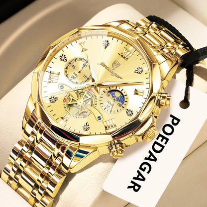 POEDAGAR Luxury Original Men Watch Waterproof Luminous Chronograph Man Wristwatch Stainless Steel Quartz Top Men's Watches Reloj Beauty World Shop