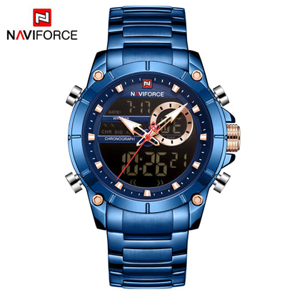 NAVIFORCE 9163 Luxury Original Sport Wrist Watch For Men Quartz Steel Waterproof Dual Display Military Watches Relogio Masculino Beauty World Shop