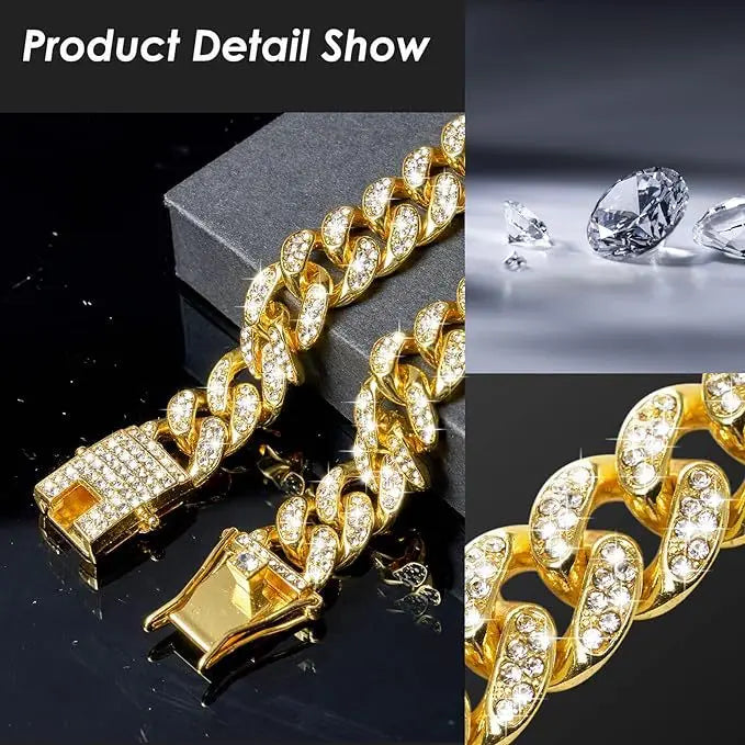 New Style Pet Collar Necklace Cat Dog Full Diamond Cuban Chains Dog Chains Lock Buckle Gold Silver Rose Gold Pet Supplies Beauty World Shop