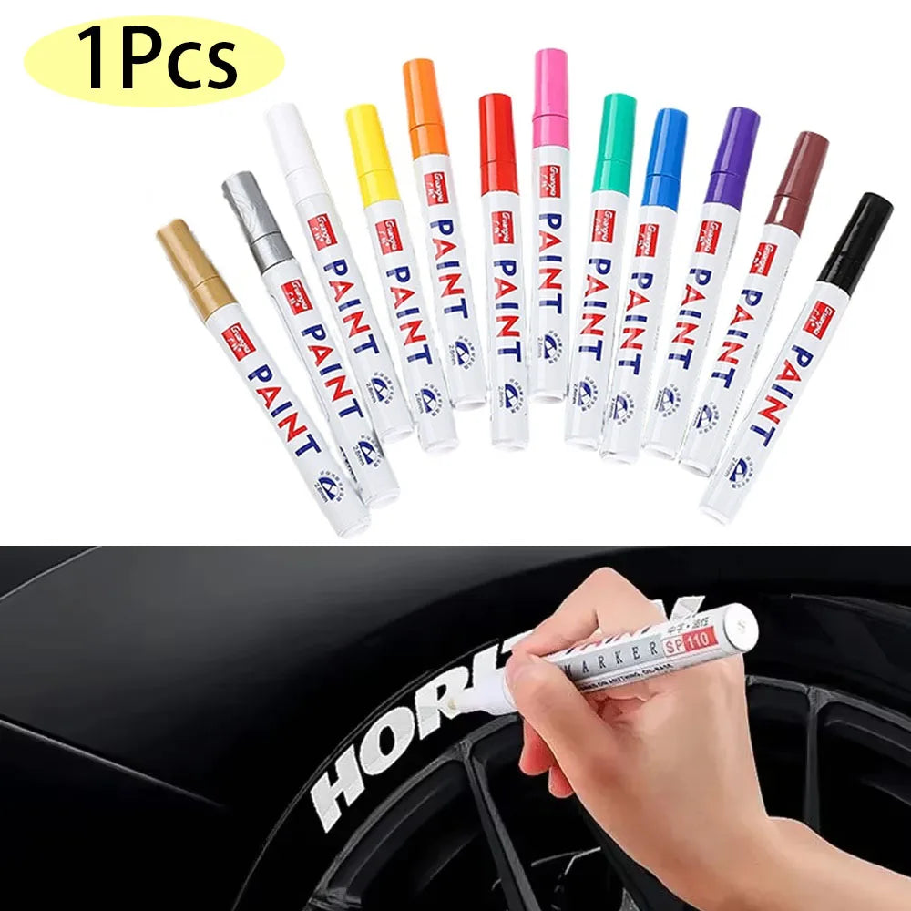 Car Paint Pen Waterproof Car Wheel Tire Oily Painting Mark Pen Auto Rubber Tyre Tread CD Metal Permanent Paint Marker Beauty World Shop