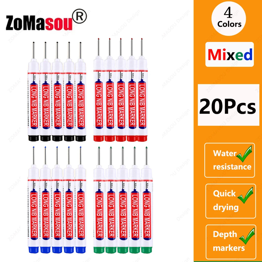 1-100Pcs 2cm Waterproof Long Head Markers Deep Hole Marker Pen for Metal Carpenter Red/Black/Blue/Green Ink Woodworking Tools Beauty World Shop