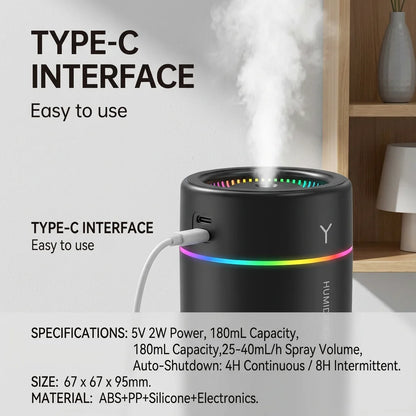 1pc Car Humidifier Colorful LED Aromatherapy Humidifier Silent Ultrasonic Air Aromatherapy Machine Suitable for Bedroom Office Beauty World Shop