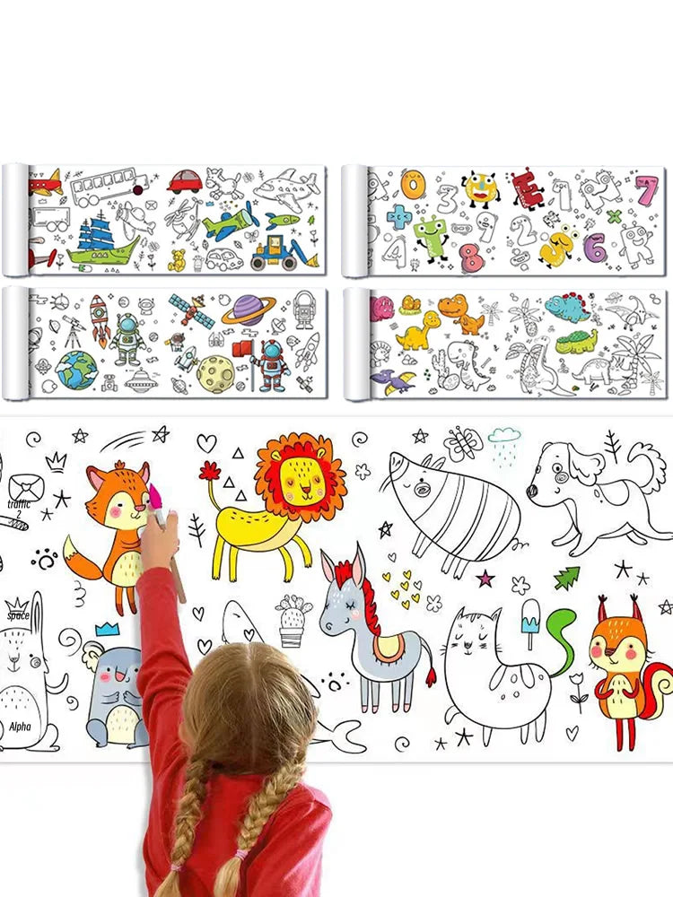 90cm Animal Canvas Children's Drawing Roll DIY Coloring Paper Roll Color Filling Graffiti Paper-cut Painting Educational School Beauty World Shop