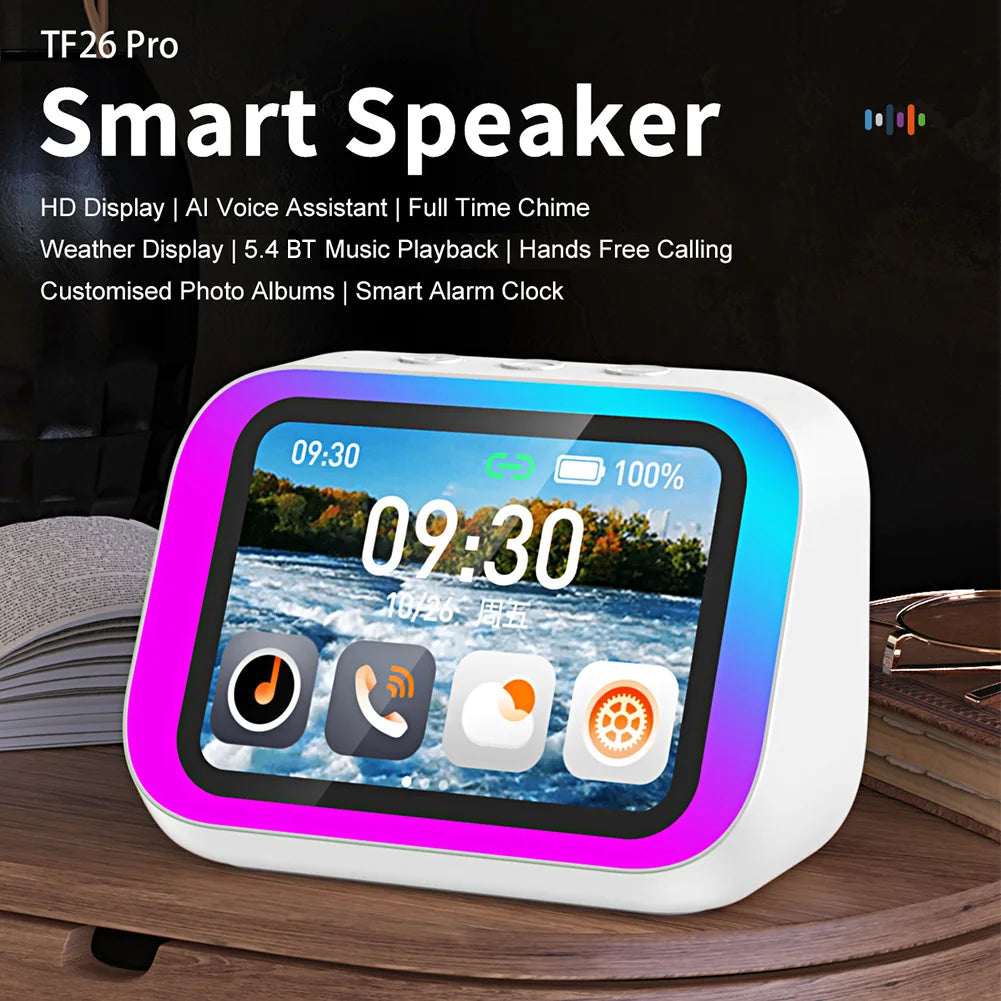 TF26 Pro Smart Speaker with RGB Lights Bluetooth Music Stories Player Home Voice Assistant Alarm Clock For Bedroom Living Room