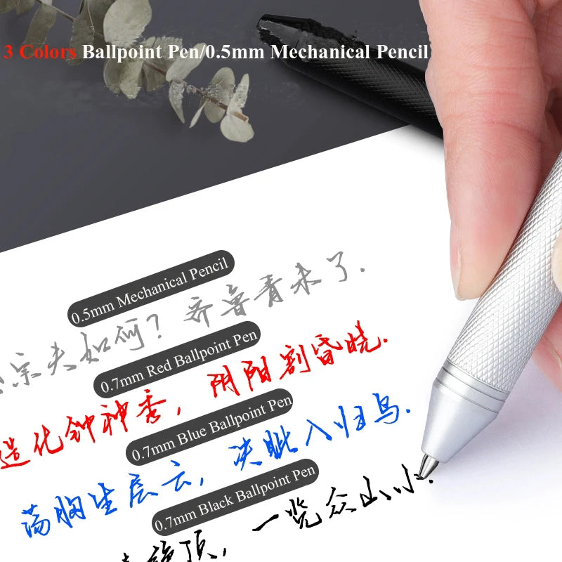 Multifunctional 4-color-in-one gravity-sensing pen metal ballpoint pen/Mechanical Pencil,Black/Red/Blue Ink Oil Signing canetas Beauty World Shop