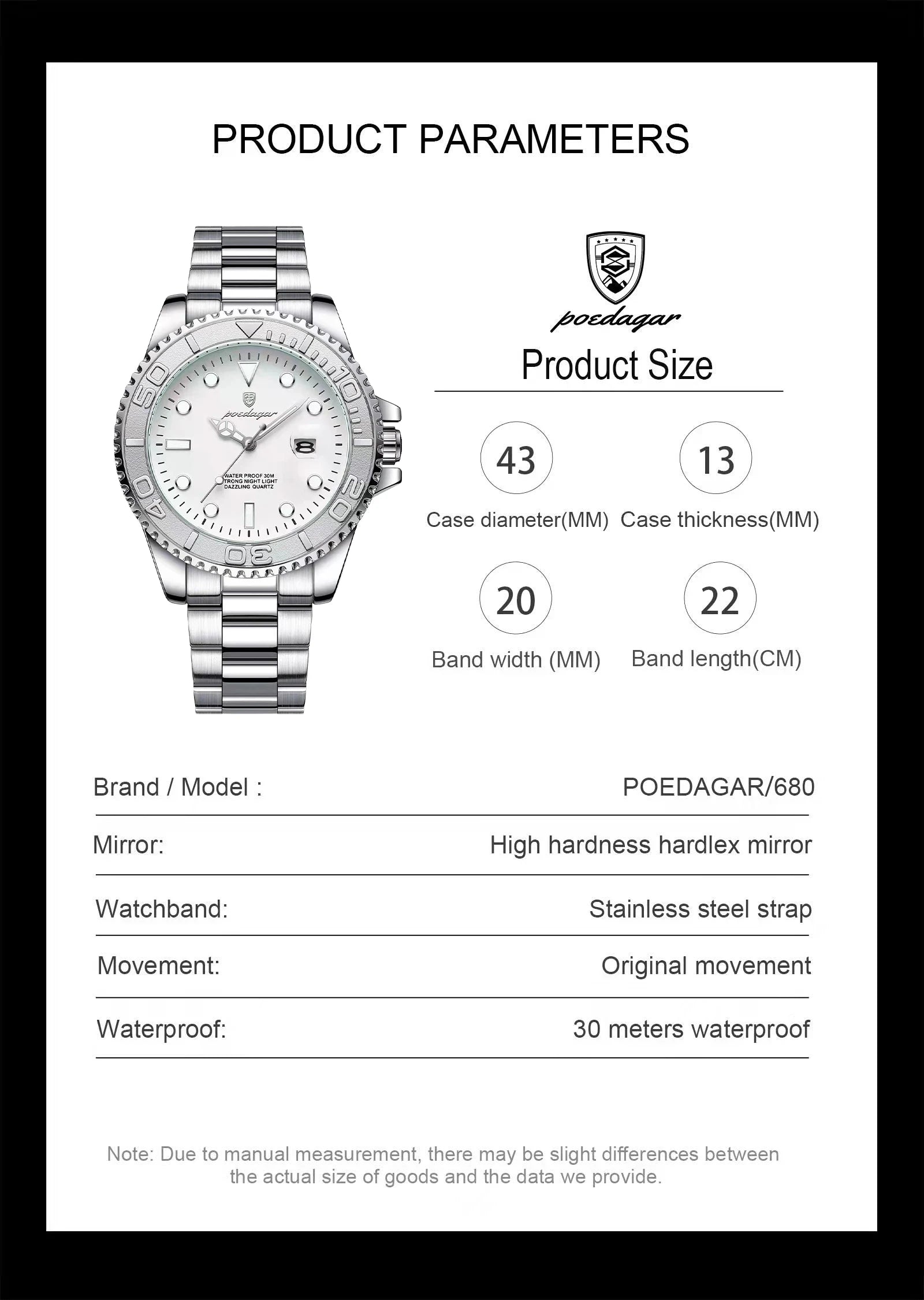 POEDAGAR Casual Fashion Man Wristwatch Waterproof Luminous Date Exquisite Men Watch Stainless Steel Classic Men's Quartz Watches Beauty World Shop