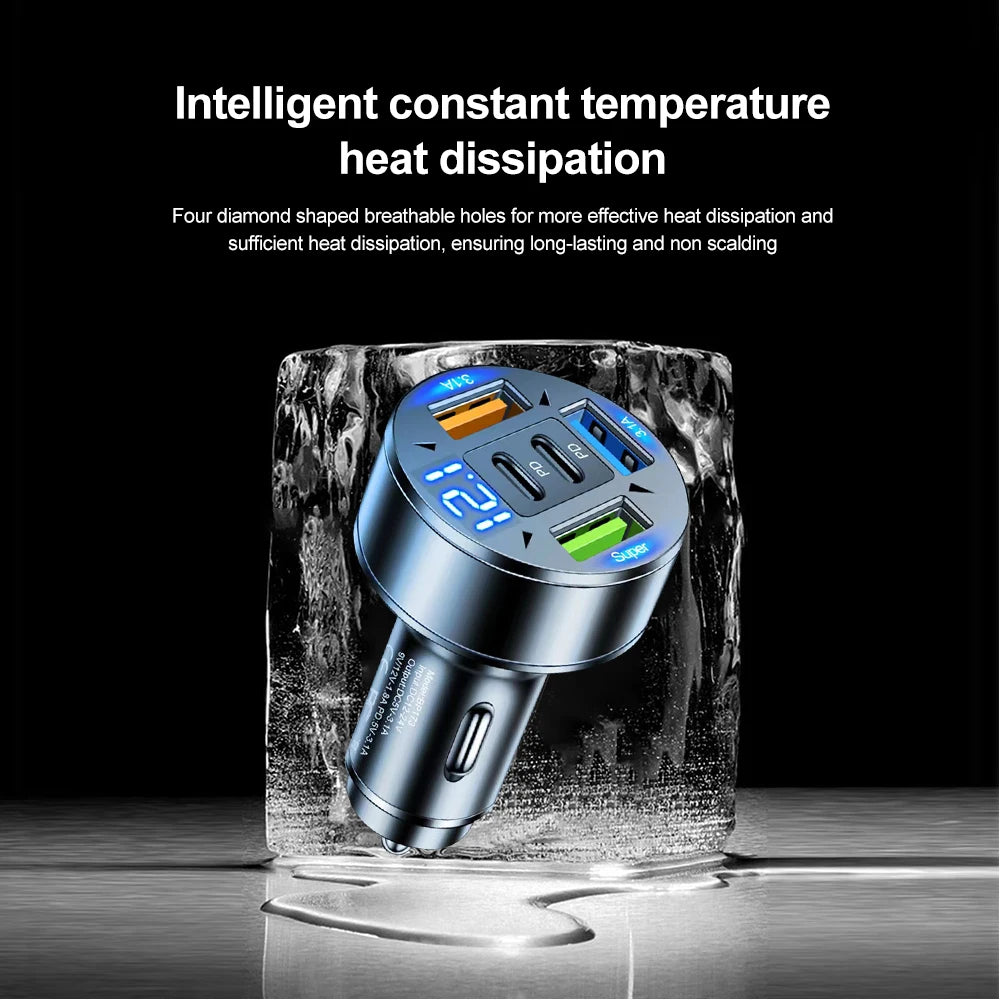 250W 5 Ports Car Charger Fast Charging PD QC3.0 USB C Car Phone Charger Adapter With Voltage For iPhone Samsung Huawei Xiaomi Beauty World Shop