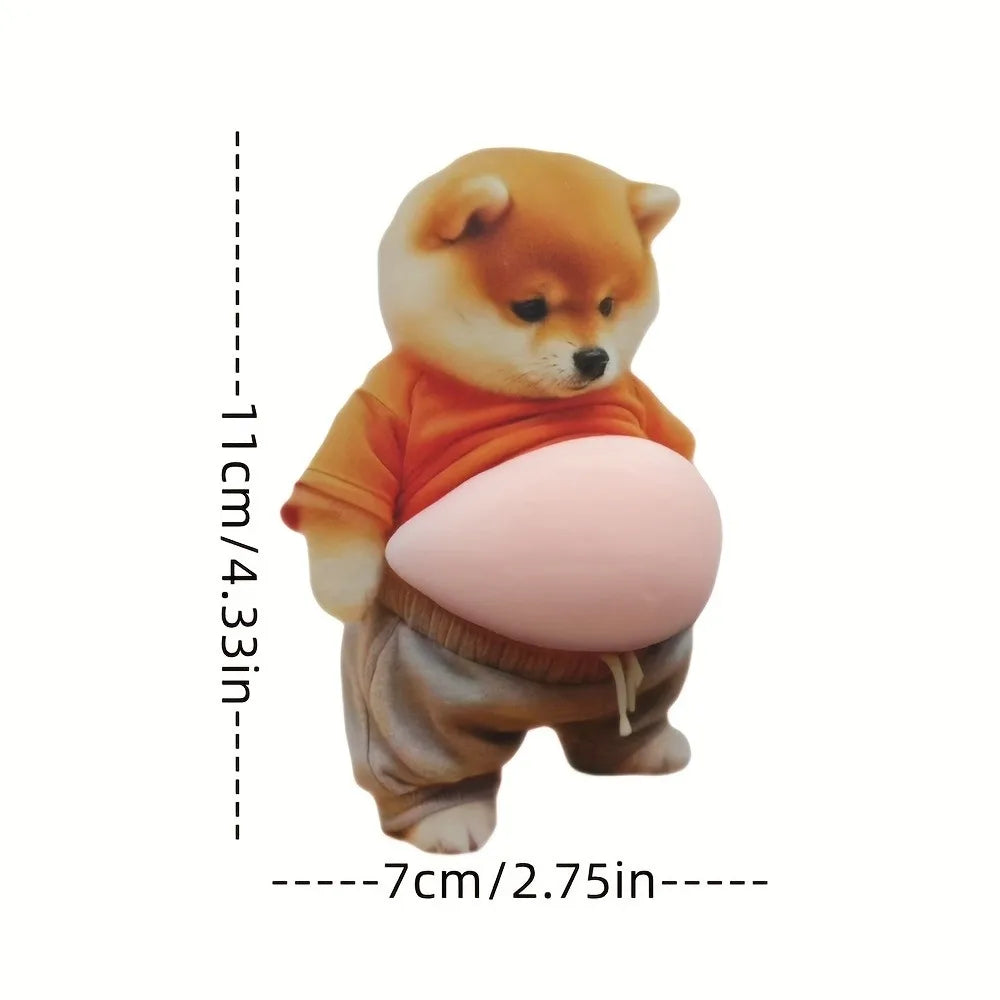 3D Shiba Inu Dog Belly Sticker - Cute puppy wearing orange outfit with soft pink background, silicone self-adhesive Beauty World Shop