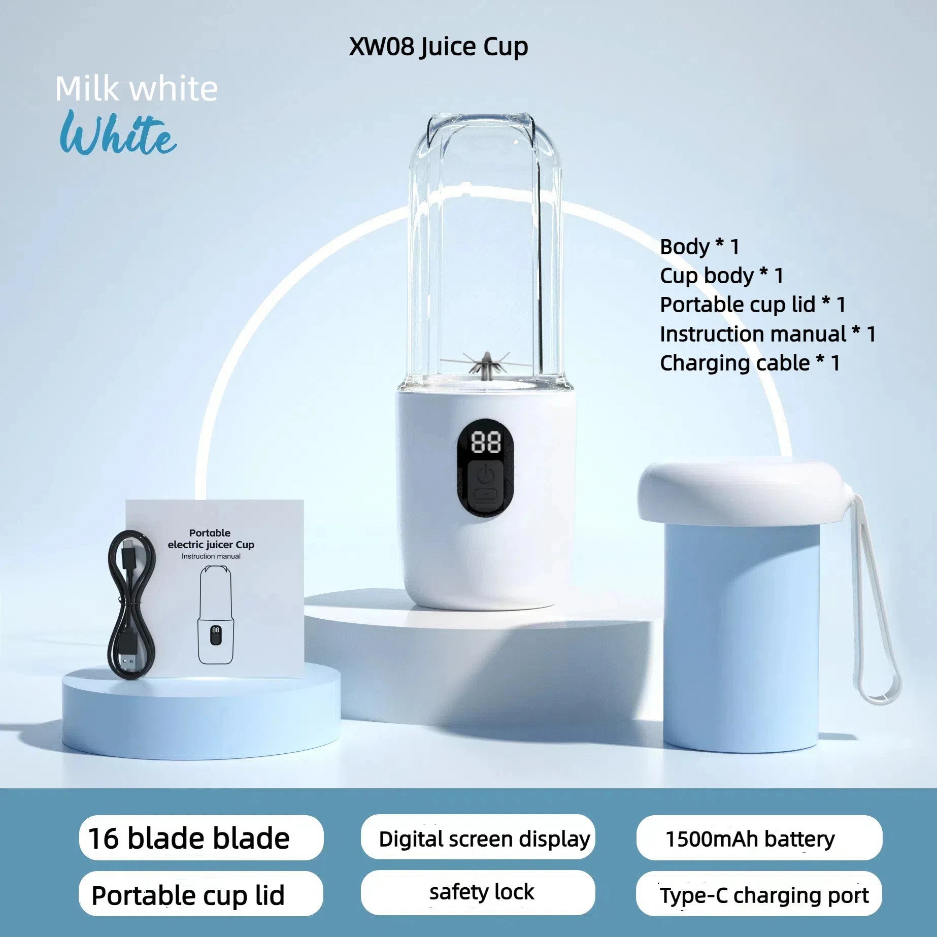Portable Juicer Blender 400ml Electric Fruit Juicer USB Charging Lemon Orange Fruit Juicing Cup Smoothie Blender Machine 2cups Beauty World Shop