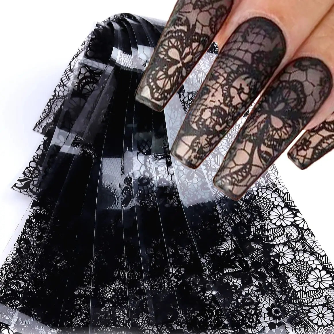 10 Sheets Lace Nail Foil White & Black Nail Stickers Design Transfer Foils Starry Sky Paper Nail Art Foil Decals for Nails Salon Beauty World Shop