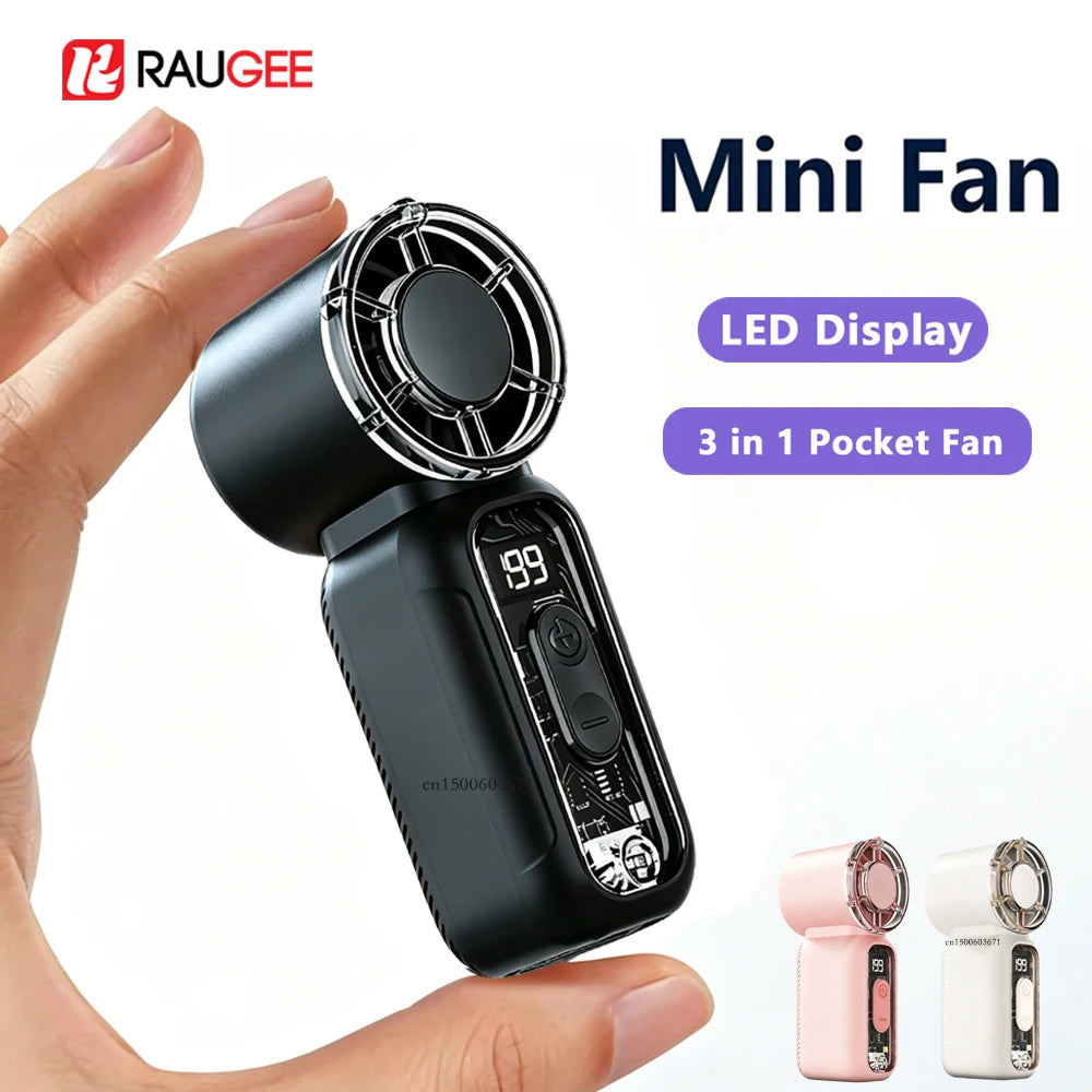 Mini Portable Handheld Fan Personal Pocket-Sized Digital Display Hand Fan USB Rechargeable Outdoor Small Pocket Hand Fan Beauty World Shop