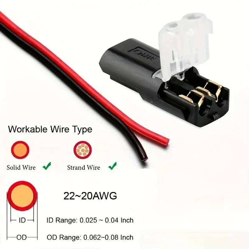 20/50/100 Pack of H2 2-Pin Pluggable Wire Connectors, Nylon-Insulated Copper Quick-Connect Terminal Blocks, Suitable for Low-Voltage Cables, No Power Mode Required, No Electronic Components Beauty World Shop