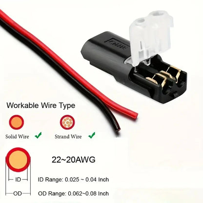 20/50/100 Pack of H2 2-Pin Pluggable Wire Connectors, Nylon-Insulated Copper Quick-Connect Terminal Blocks, Suitable for Low-Voltage Cables, No Power Mode Required, No Electronic Components Beauty World Shop