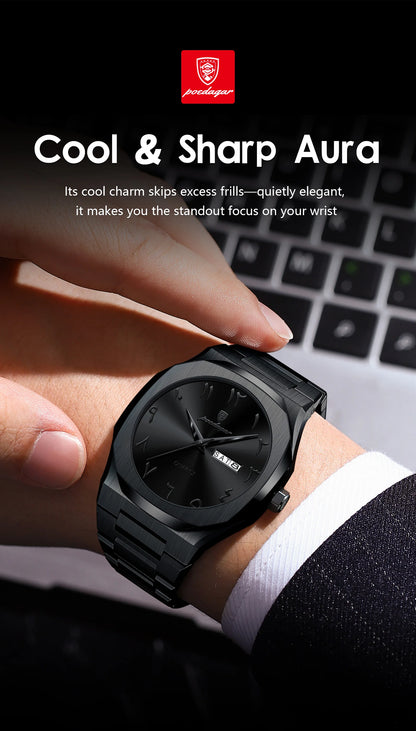 POEDAGAR Original Luxury Men's Watch Waterproof Week Date Fashion Men Wristwatch Quartz Stainless Steel Man Watches Reloj Hombre Beauty World Shop