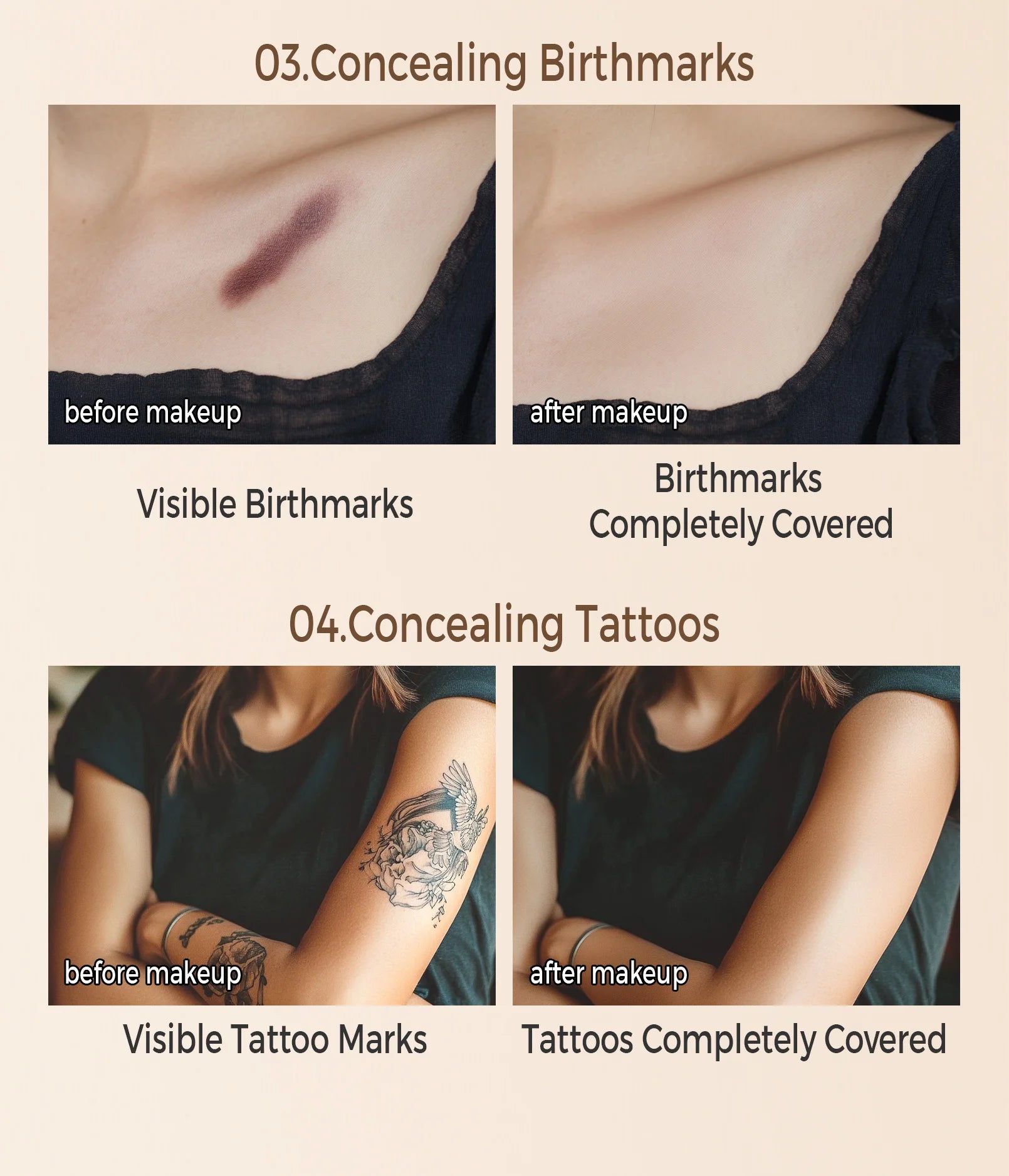 Waterproof Full Coverage Concealer for Tattoos, Scars - Natural Finish Foundation for All Skin Tones & Types Beauty World Shop