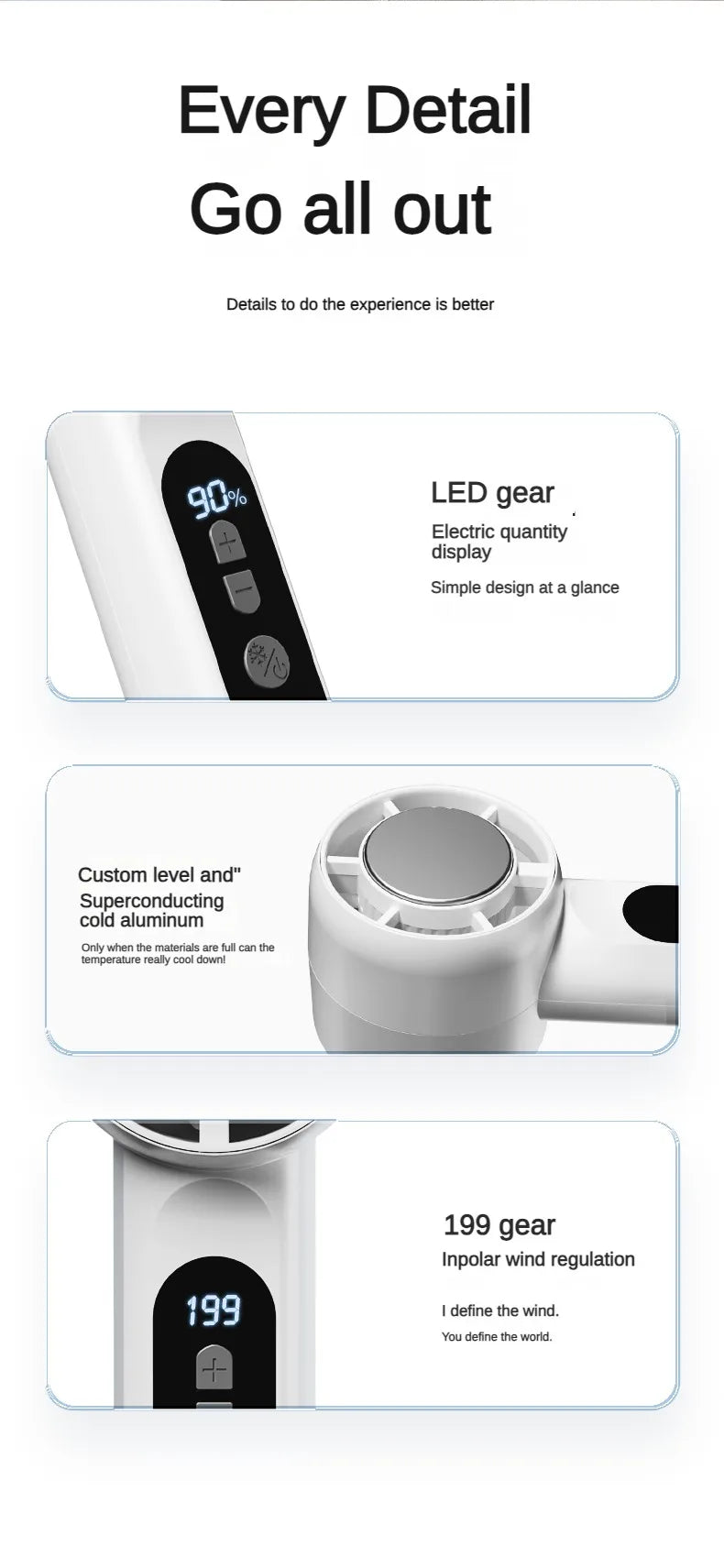 Handheld Portable Fan 199-Speed Desktop Fan USB Rechargeable Cooling Refrigeration Fan LED Display For Home Office Travel ﻿ Beauty World Shop