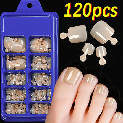 120Pcs 9-Colors French Fake Toenails Summer Short Sqaure Press On Toe Nails Tips Glossy Nude/Pink/Brown Full Cover False Toenail Beauty World Shop