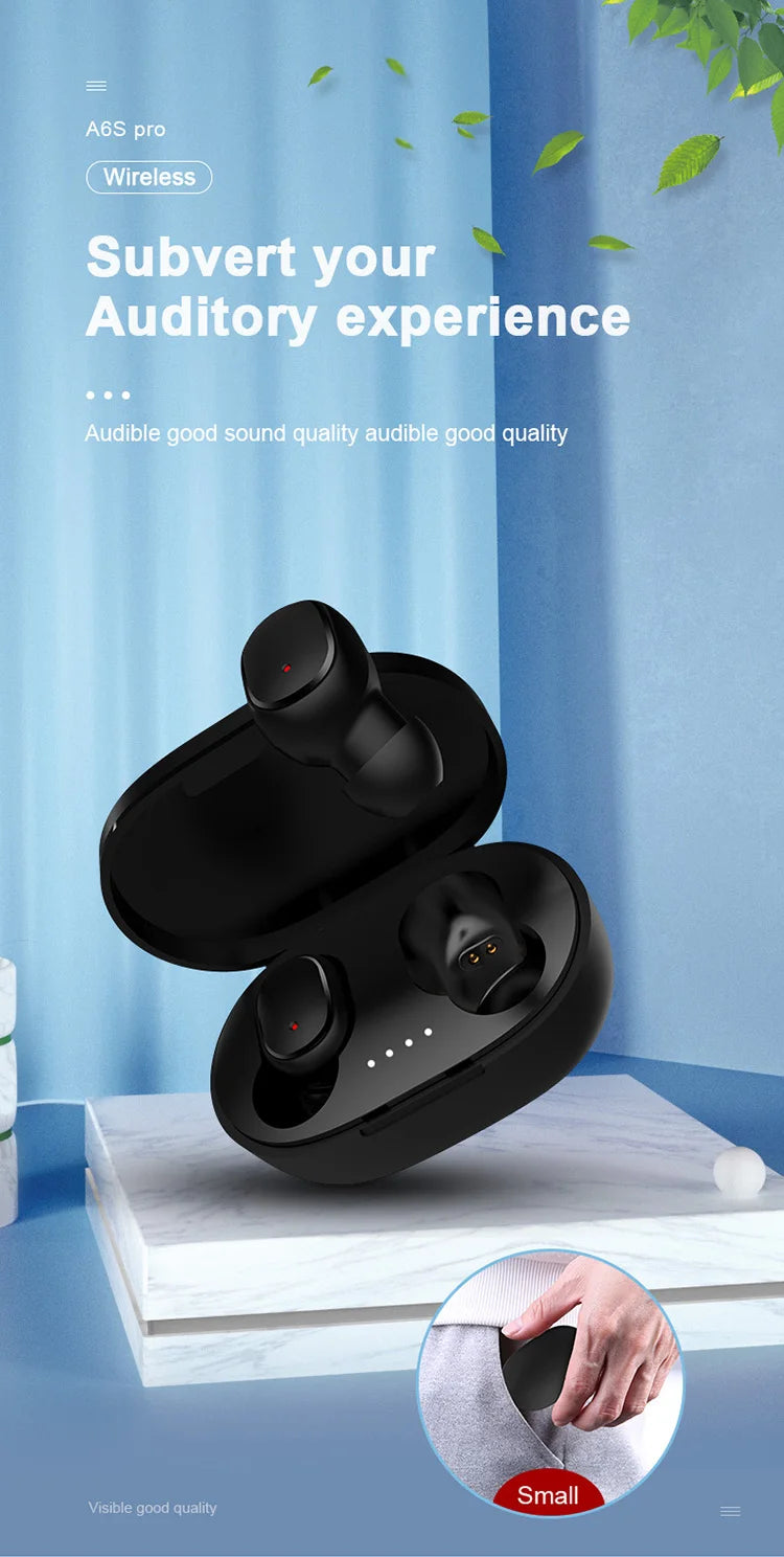 Original A6S TWS Headset Wireless Earphones Bluetooth Headphones Sport Stereo Fone Bluetooth Earbuds for Xiaomi Huawei iPhone Beauty Fashion