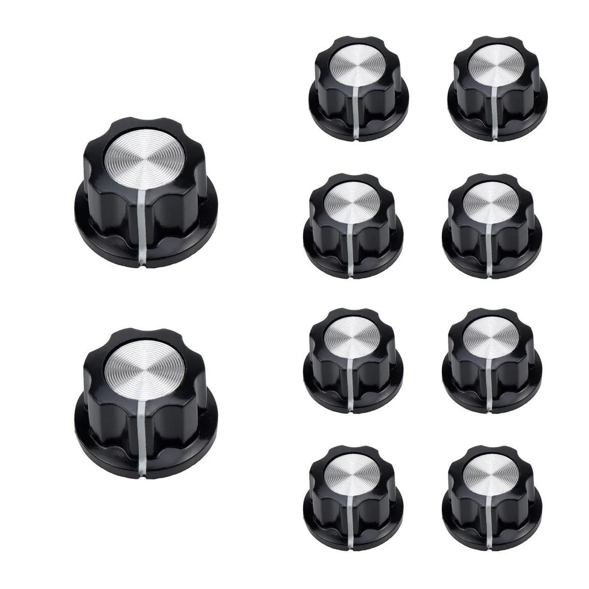 Miwayer 10Pcs Potentiometer Volume Control Knob Silver Tone Top 1/4"Shaft w/Set Screw /for Guitar Effect Sound Pedal Replacement Beauty World Shop