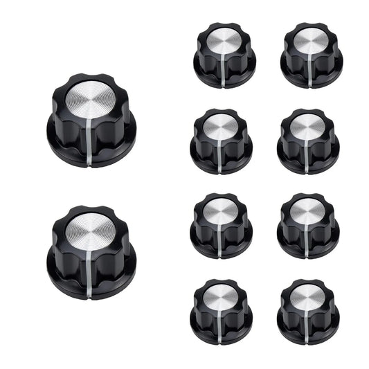 Miwayer 10Pcs Potentiometer Volume Control Knob Silver Tone Top 1/4"Shaft w/Set Screw /for Guitar Effect Sound Pedal Replacement Beauty World Shop
