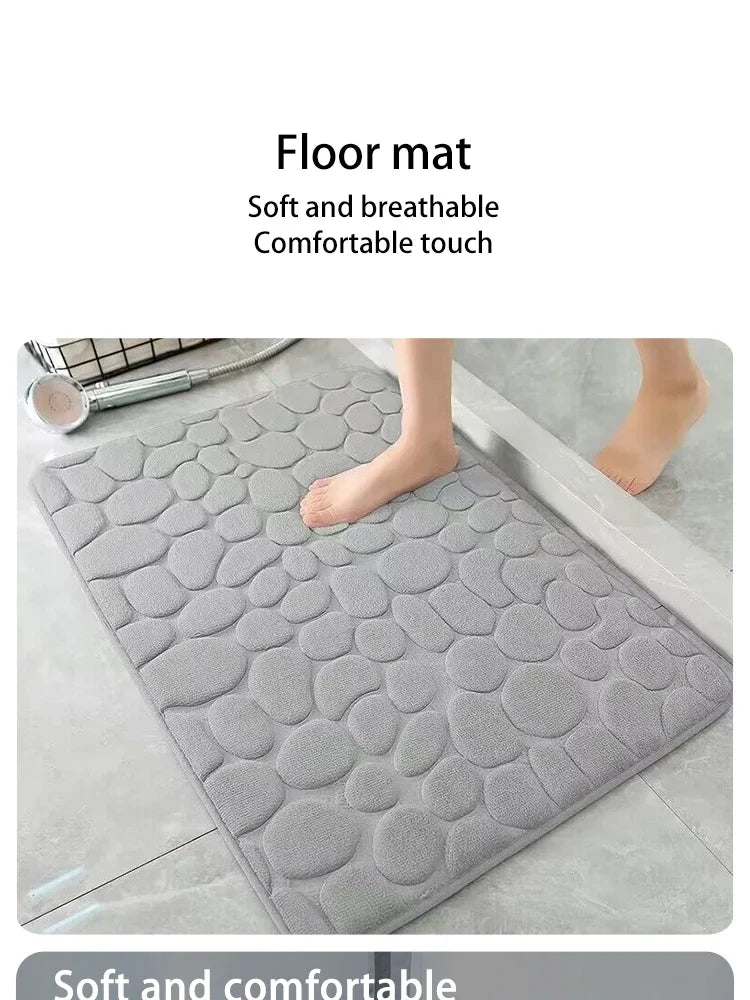 Pebble Embossed Memory Foam Bath Blanket Absorbent Non-Slip Indoor Floor Mat for Bathroom Door Beauty World Shop