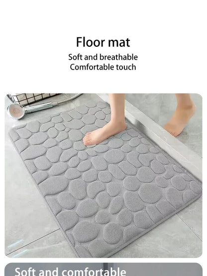 Pebble Embossed Memory Foam Bath Blanket Absorbent Non-Slip Indoor Floor Mat for Bathroom Door Beauty World Shop