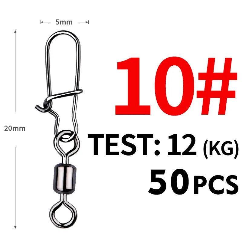 MEREDITH Pike Fishing Accessories Connector 50PCS Pin Bearing Rolling Swivel Stainless Steel Snap Fishhook Lure Swivels Tackle Beauty World Shop