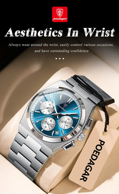 POEDAGAR Fashion Man Watches Chronograph Date Stainless Steel Casual Men Wristwatch Waterproof Luminous Men's Quartz Watch Reloj Beauty World Shop