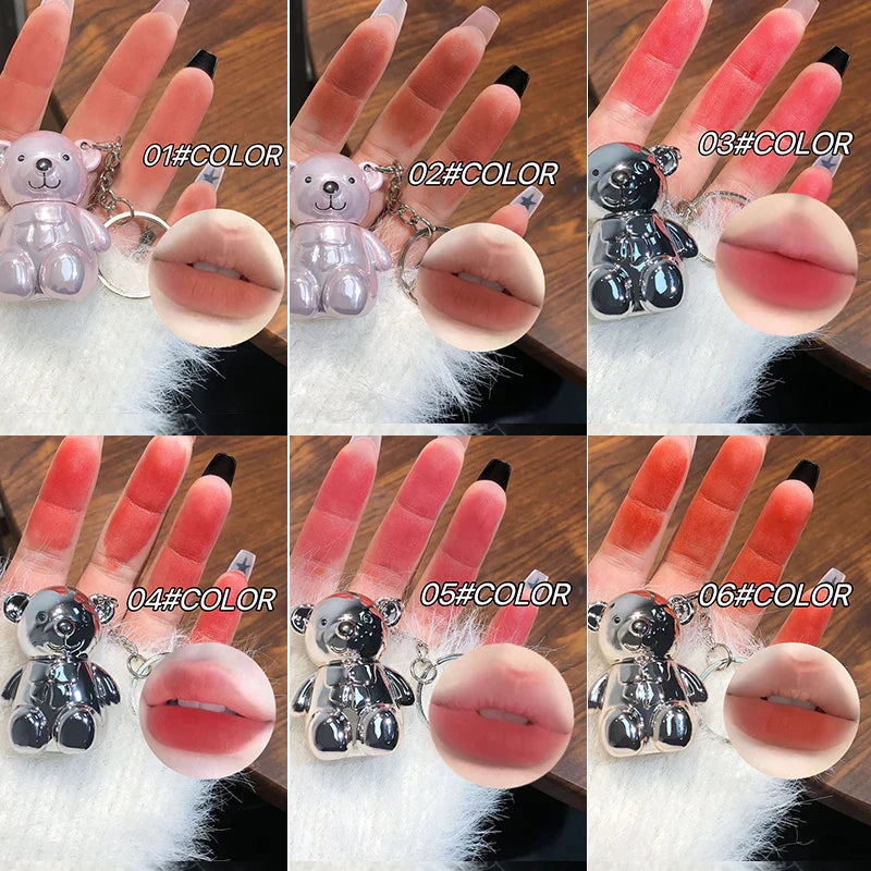 ART VALUE Bear Doudoun Velour Lip Clay matte Mist Face with White grey pink keychain lip glaze Beauty Trend Shop