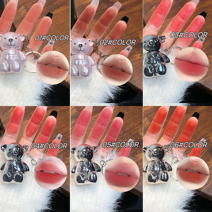 ART VALUE Bear Doudoun Velour Lip Clay matte Mist Face with White grey pink keychain lip glaze Beauty Trend Shop