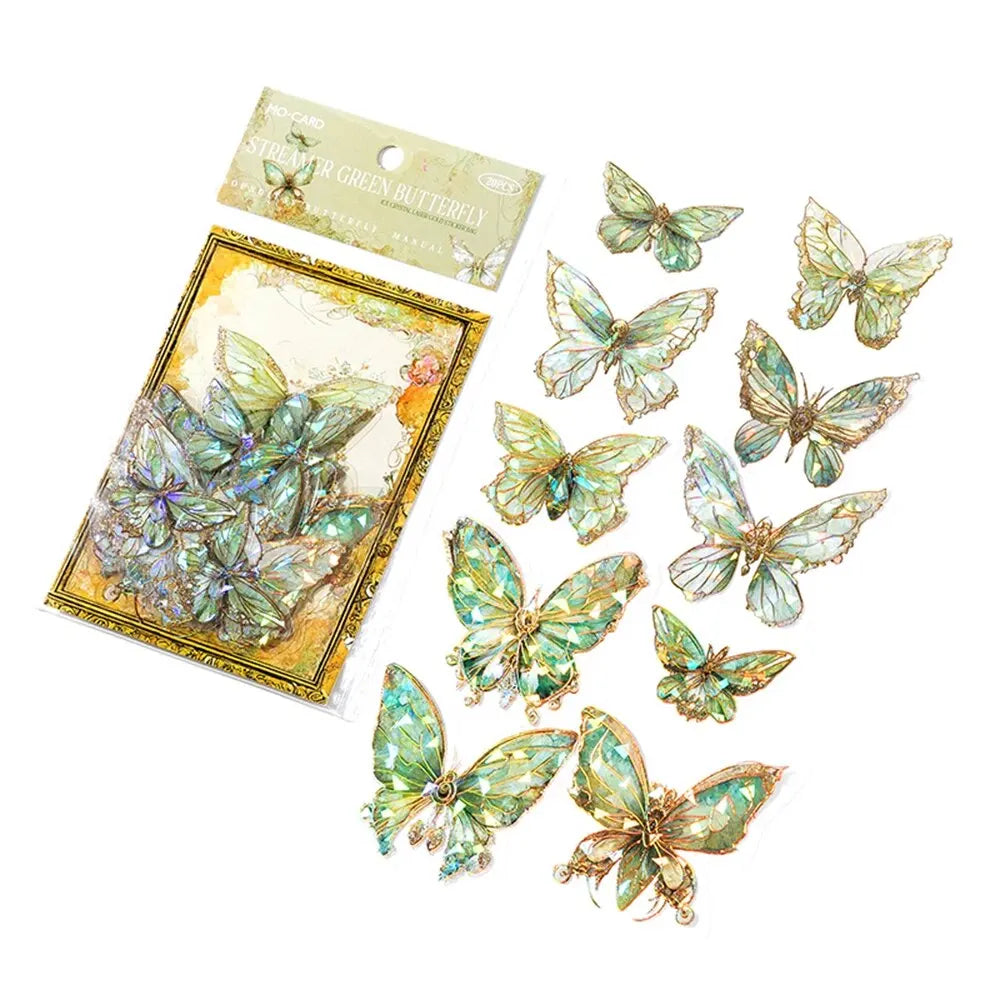 5Style 20pcs/pack INS Butterfly PET Sticker Pack Ice Crystal Laser Gold DIY Handbook Decoration 3D Scrapbook Beauty World Shop