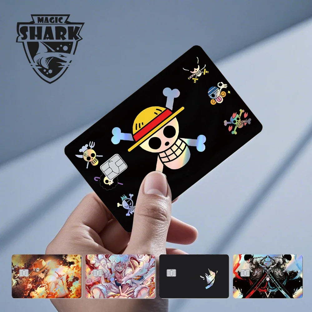 Magic Shark Luffy Zorro Ace Skull Anume Holographic Shinny Laser Sticker Film Skin for Credit Debit Card Beauty World Shop