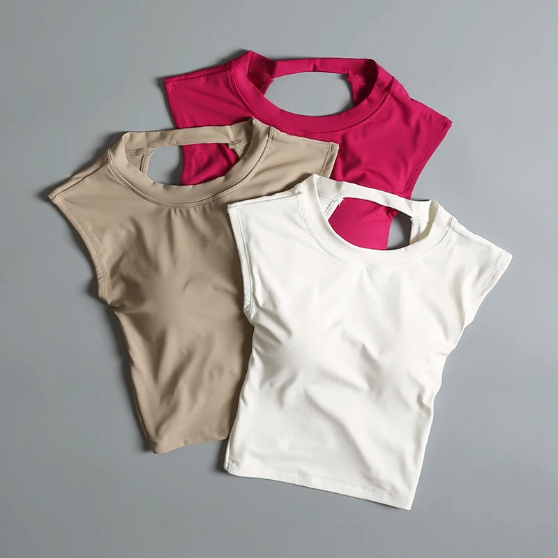 Sexy Short Backless Fixed Chest Pad Sports T-shirt Vest Women's Tight Fitting Quick Drying Slimming Yoga Suit Top Clothing Beauty World Shop